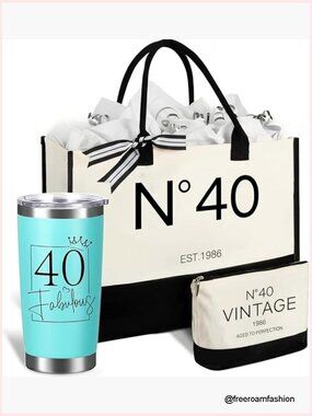 Large Canvas Tote Bag Set with Insulated Tumbler and Makeup Bag